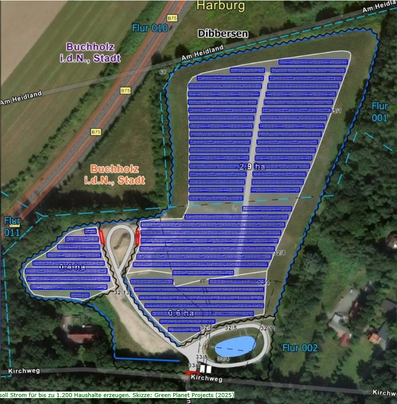 Modulbelegungsplan des geplanten Solarparks Dibbersen